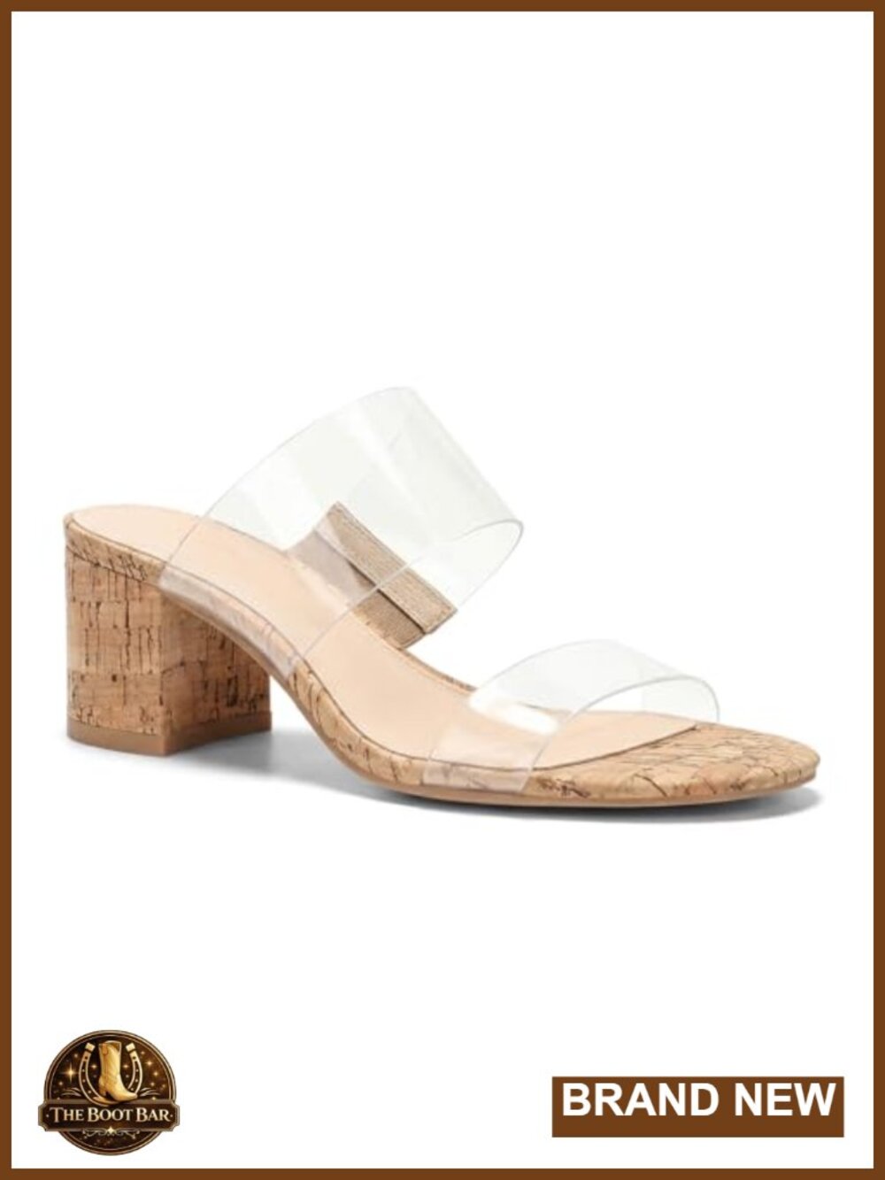 Clear Transparent Chunky Block Heel Two Strap Mule Sandals Slip On